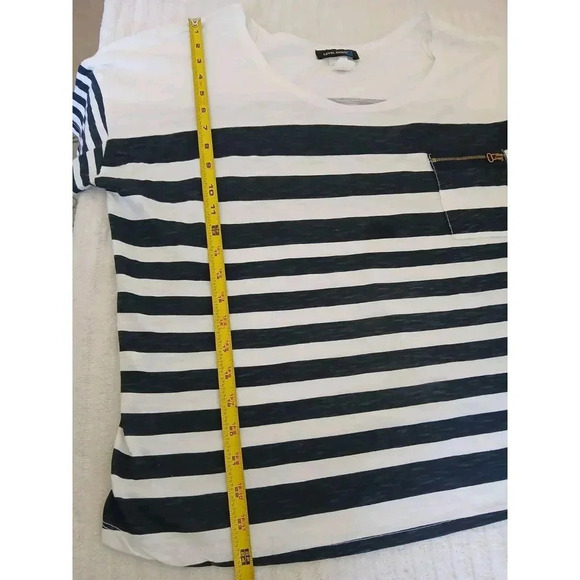 Level Eigth Womens Top Size Large Striped White Navy Scoop Neck Short Sleeve - Picture 8 of 14